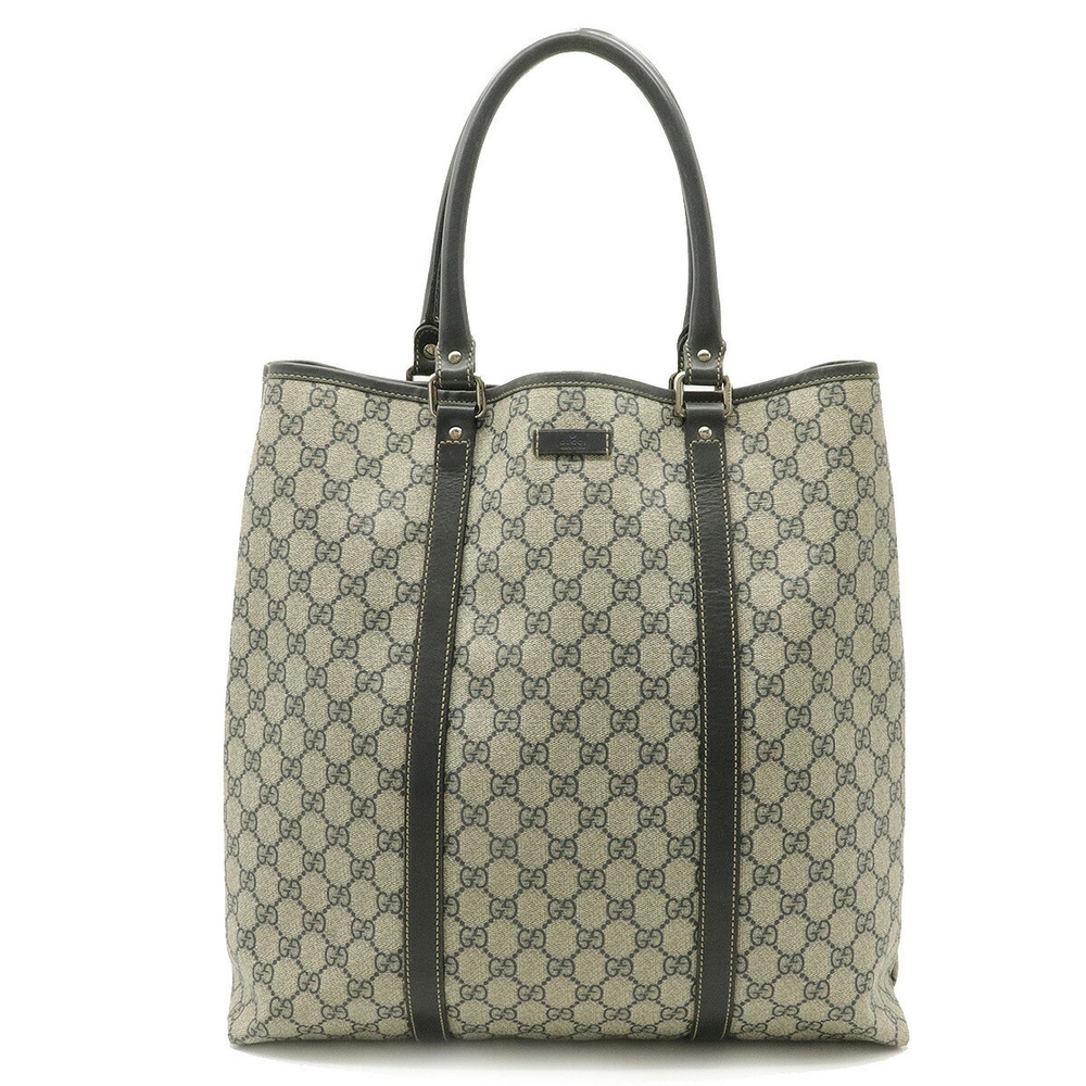 Gucci GG Supreme Plus Tote Bag Shoulder Leather Beige Cream Navy Blue